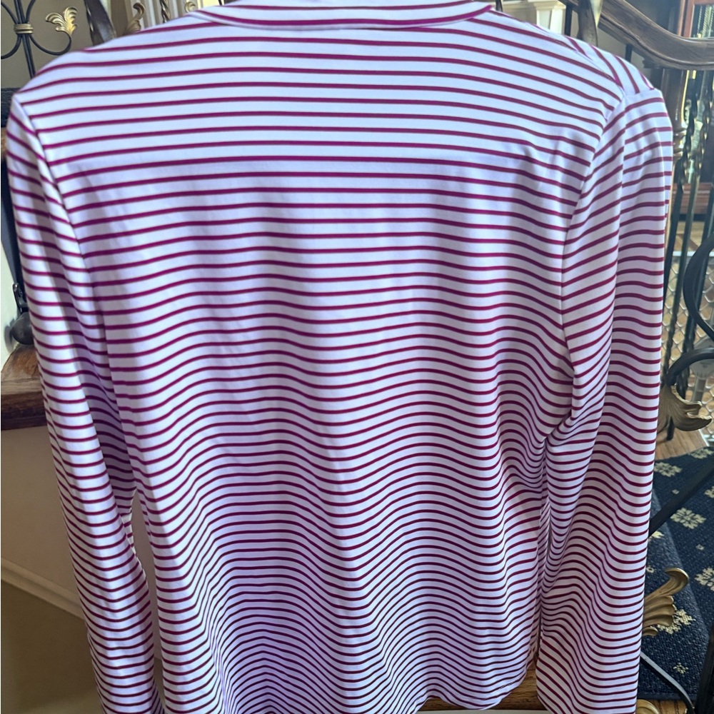 Chico’s Zenery Stretch material 3/4 zip long sleeve top. Size 0 EUC pink /White - Picture 8 of 11